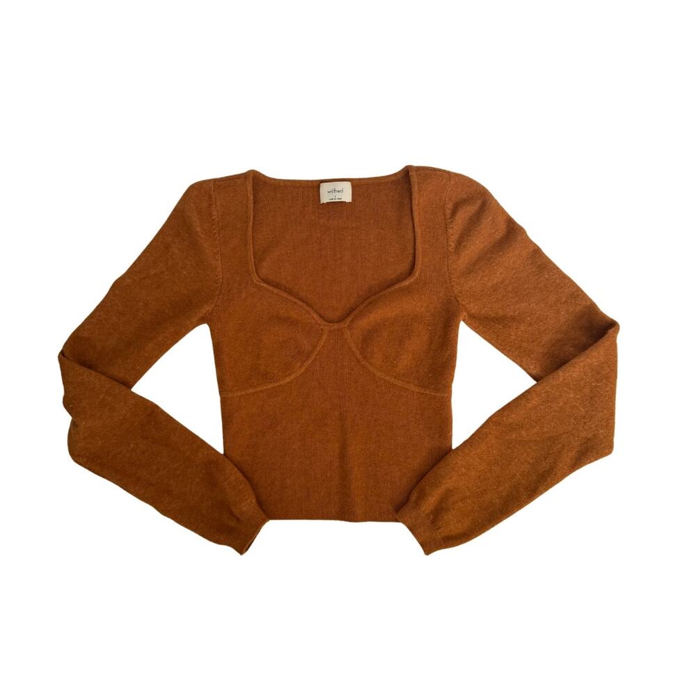 Aritzia Wilfred Greer Sweater Rust Orange Merino Wool Cashmere Blend Size Small